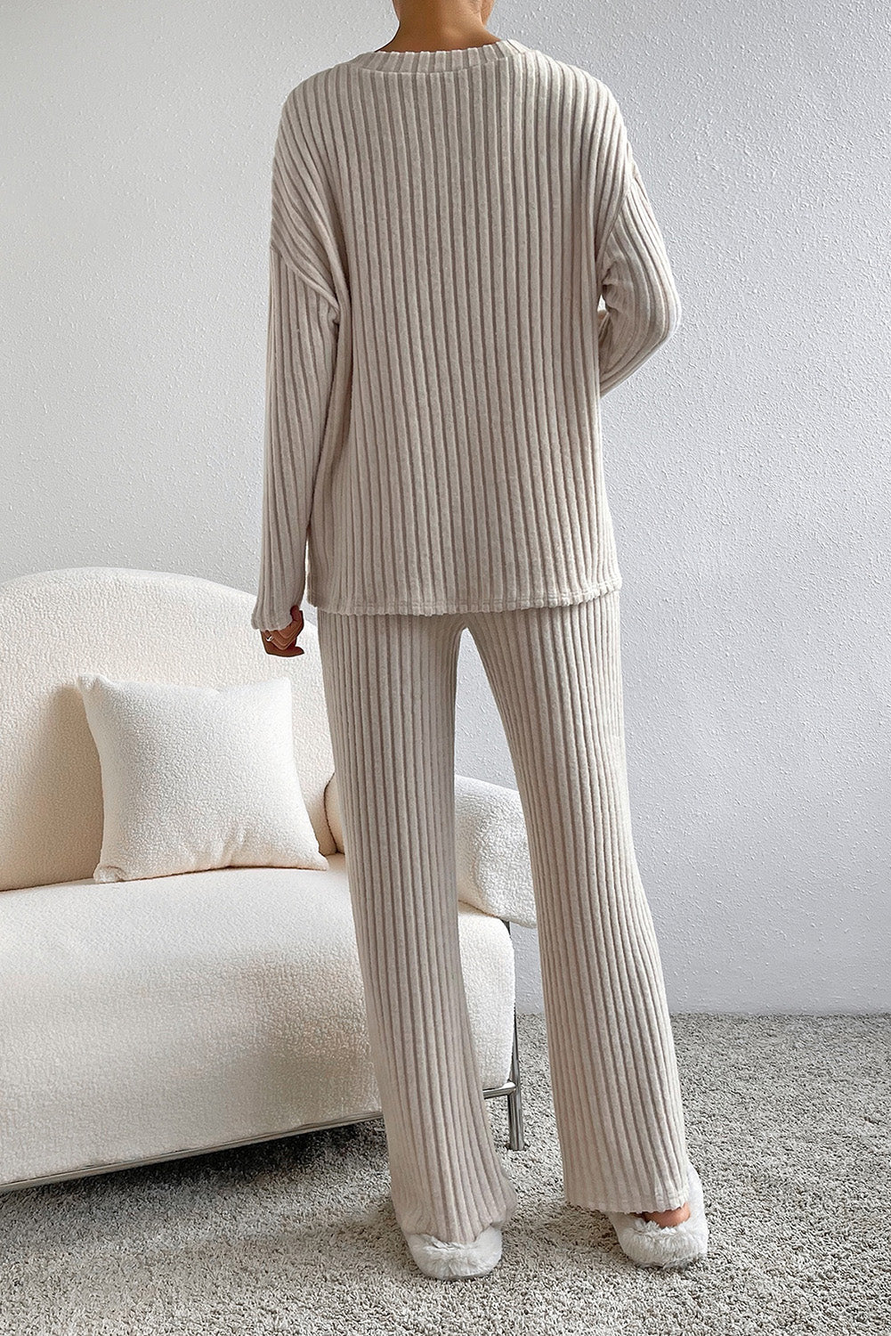 Cozy Ribbed V Neck Lounge Set