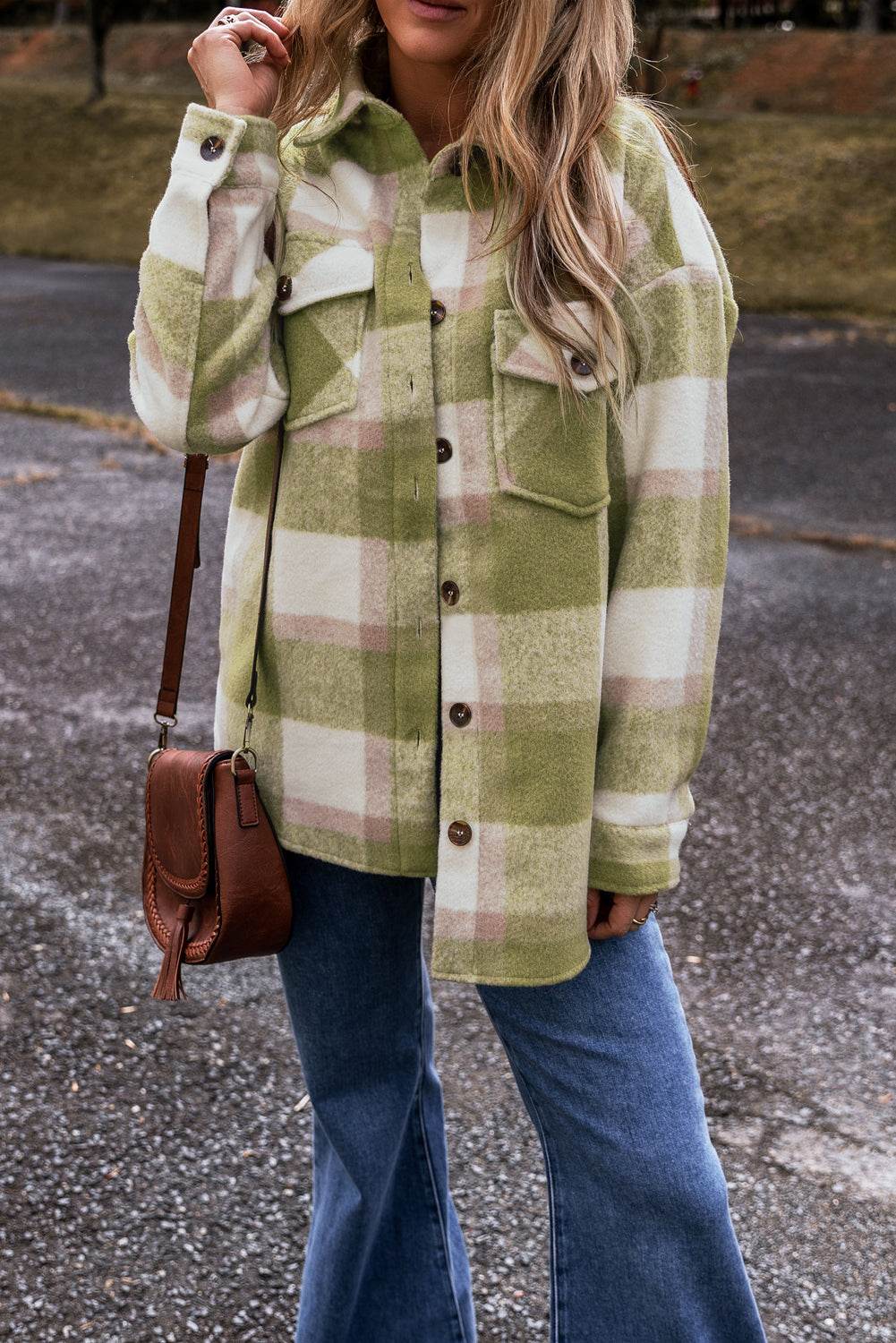 Sage Plaid Pocket Shacket