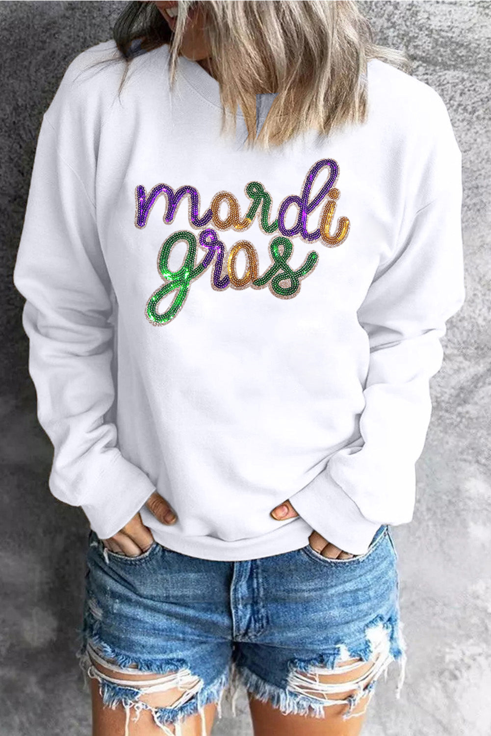 Mardi Gras Sequin Crewneck Sweatshirt