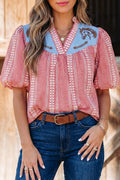 Prairie Pony Embroidered Gingham Blouse