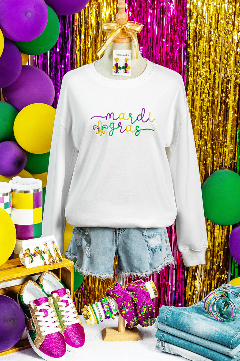 Mardi Gras Embroidered Fleur de Lis Sweatshirt