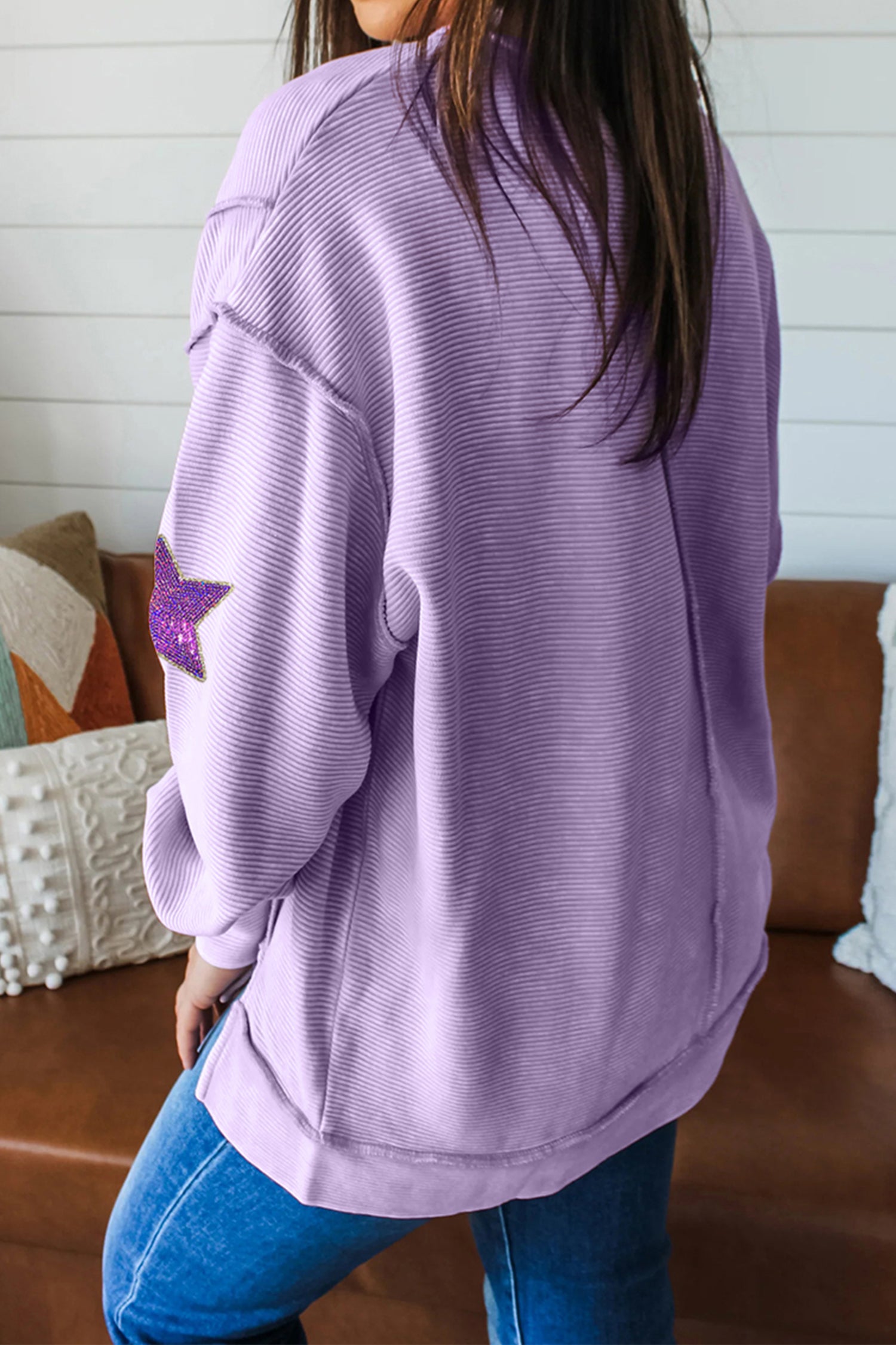 Mardi Gras Sequin Star Patch Top
