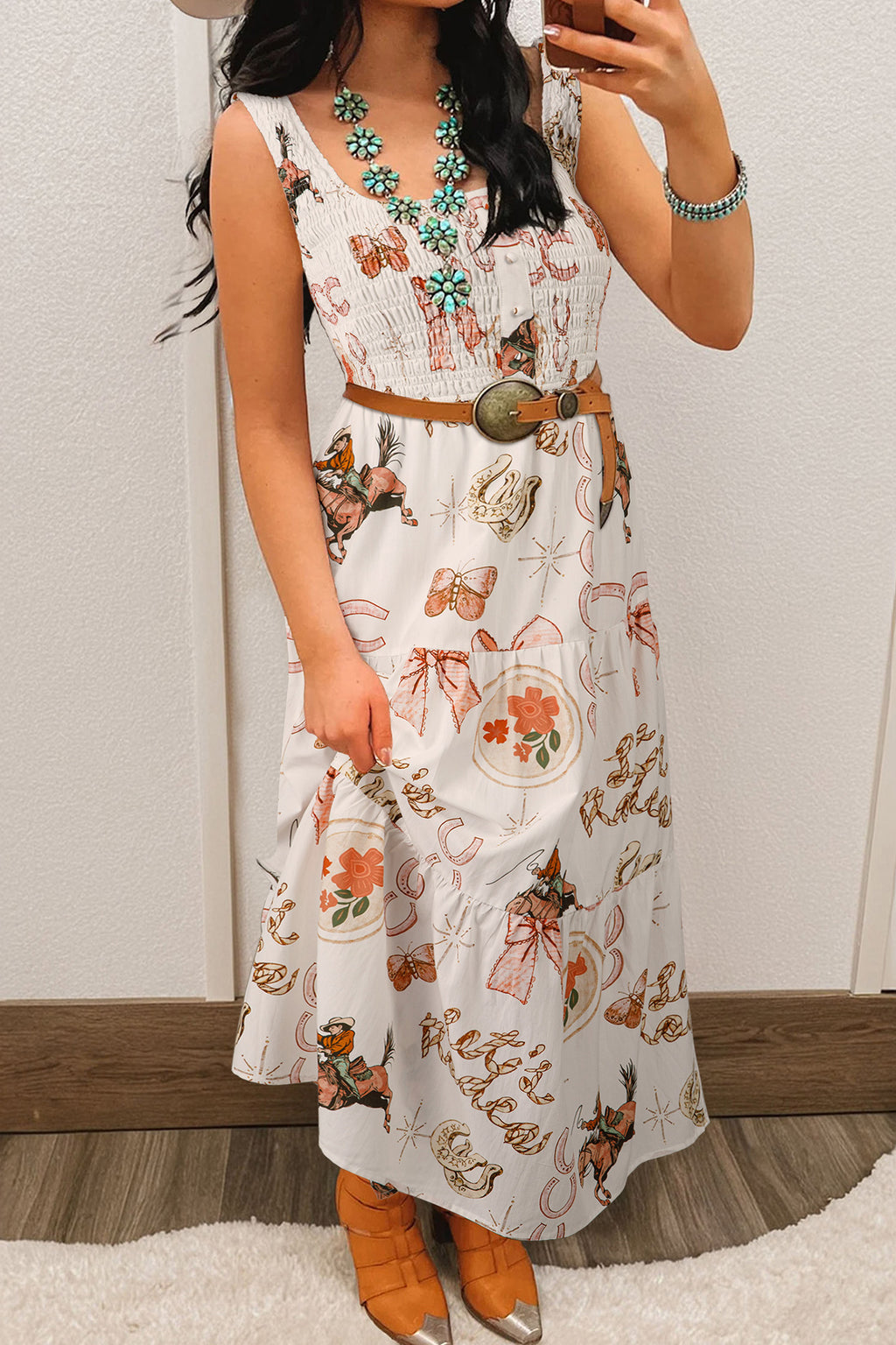 Lucky Horseshoe Western Midi Dress