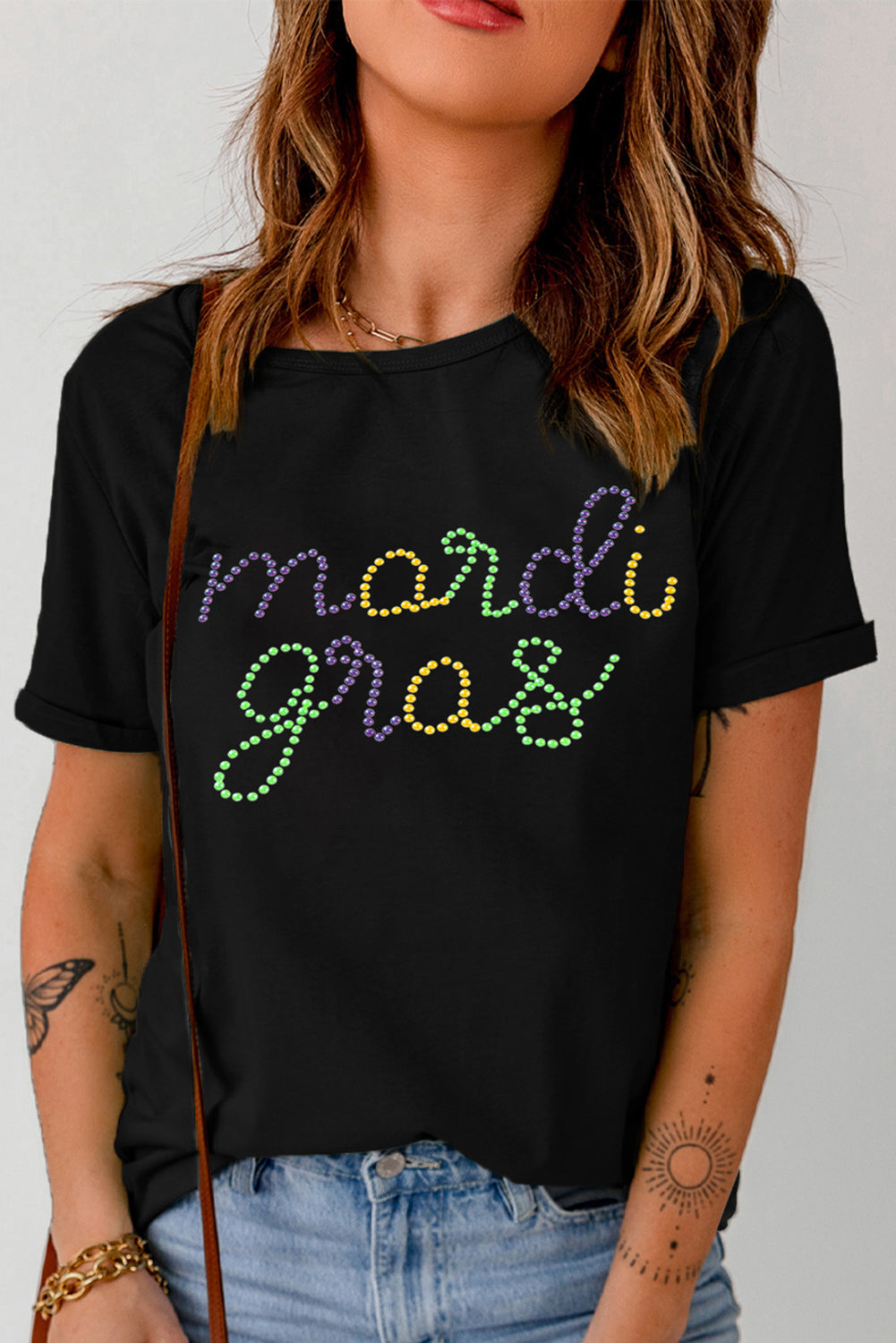 Mardi Gras Rhinestone Letter Tee