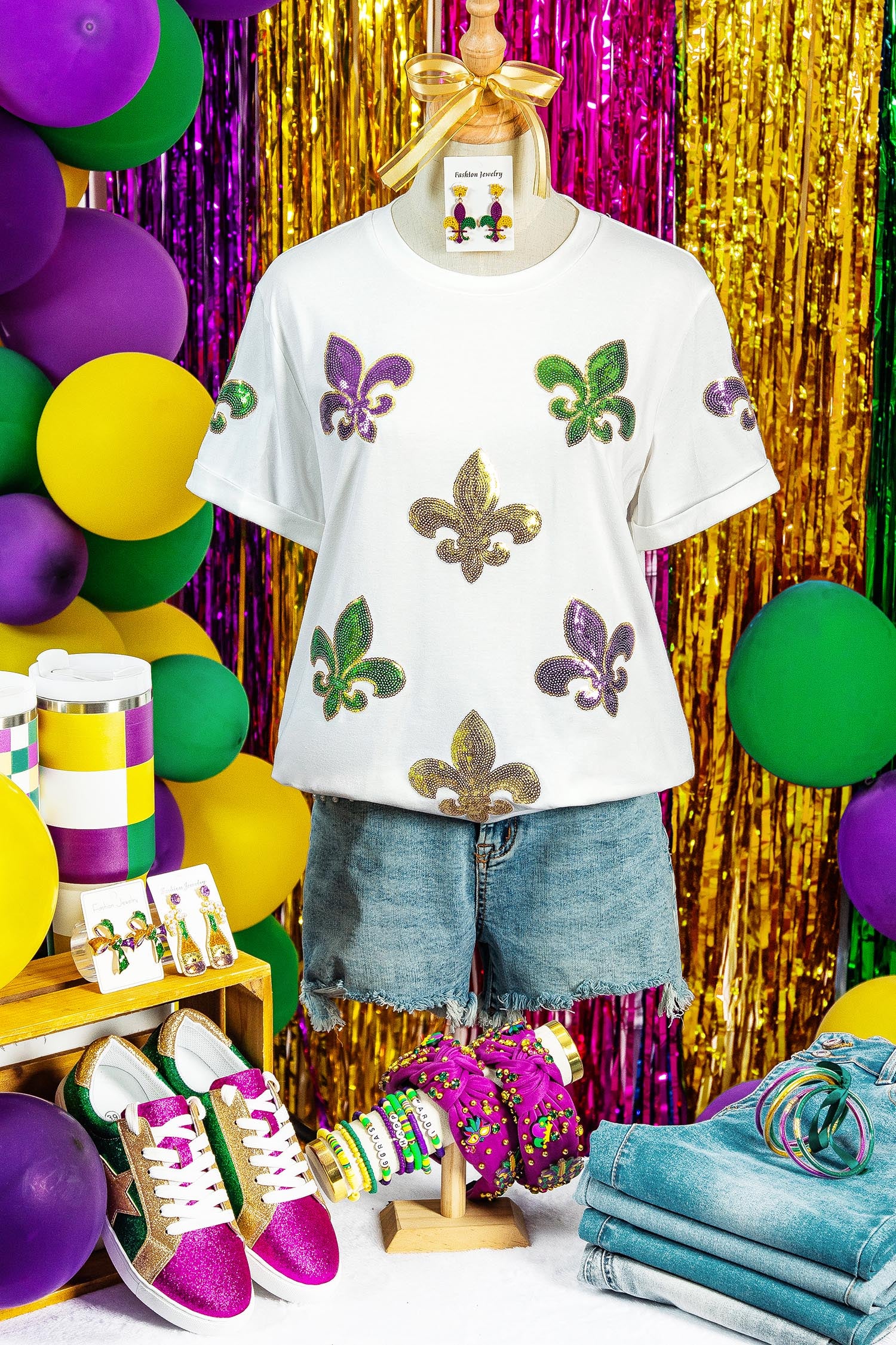 Mardi Gras Sequin Fleur de Lis Tee