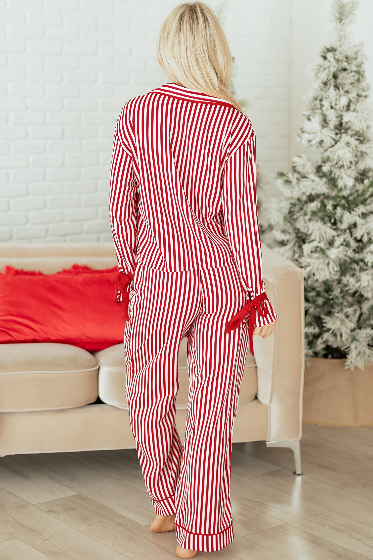 Velvet Bow Stripe Pajama Set