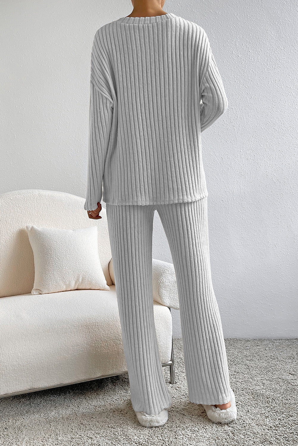 Cozy Ribbed V Neck Lounge Set