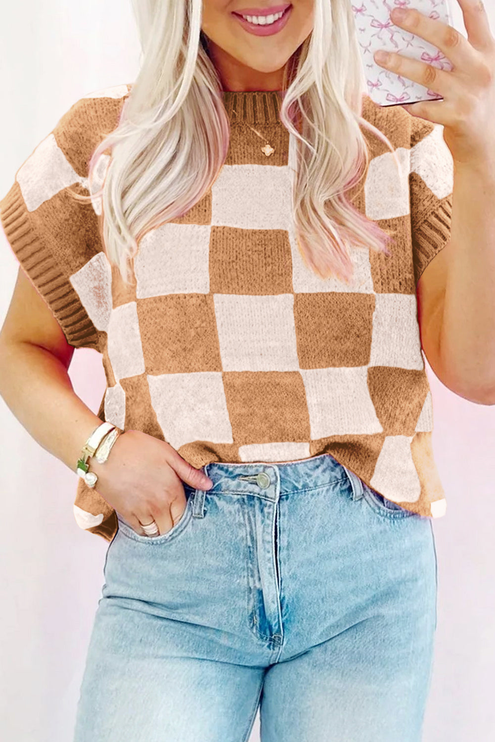 Cozy Colorblock Plaid Sweater Tank