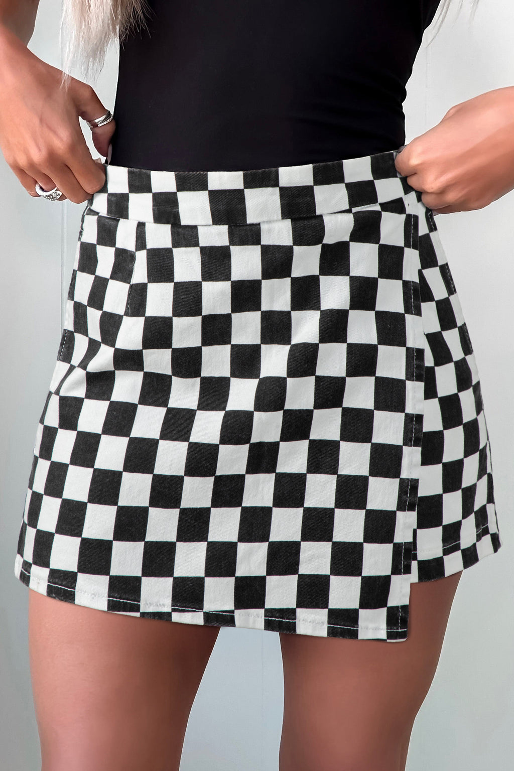 Rebel Checkered Denim Shorts