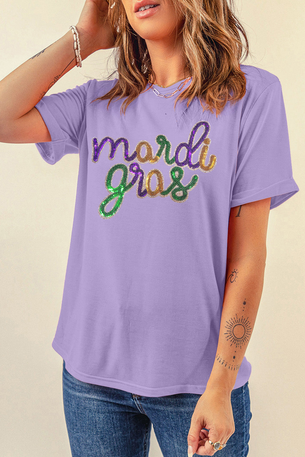 Mardi Gras Sequin Graphic Tee