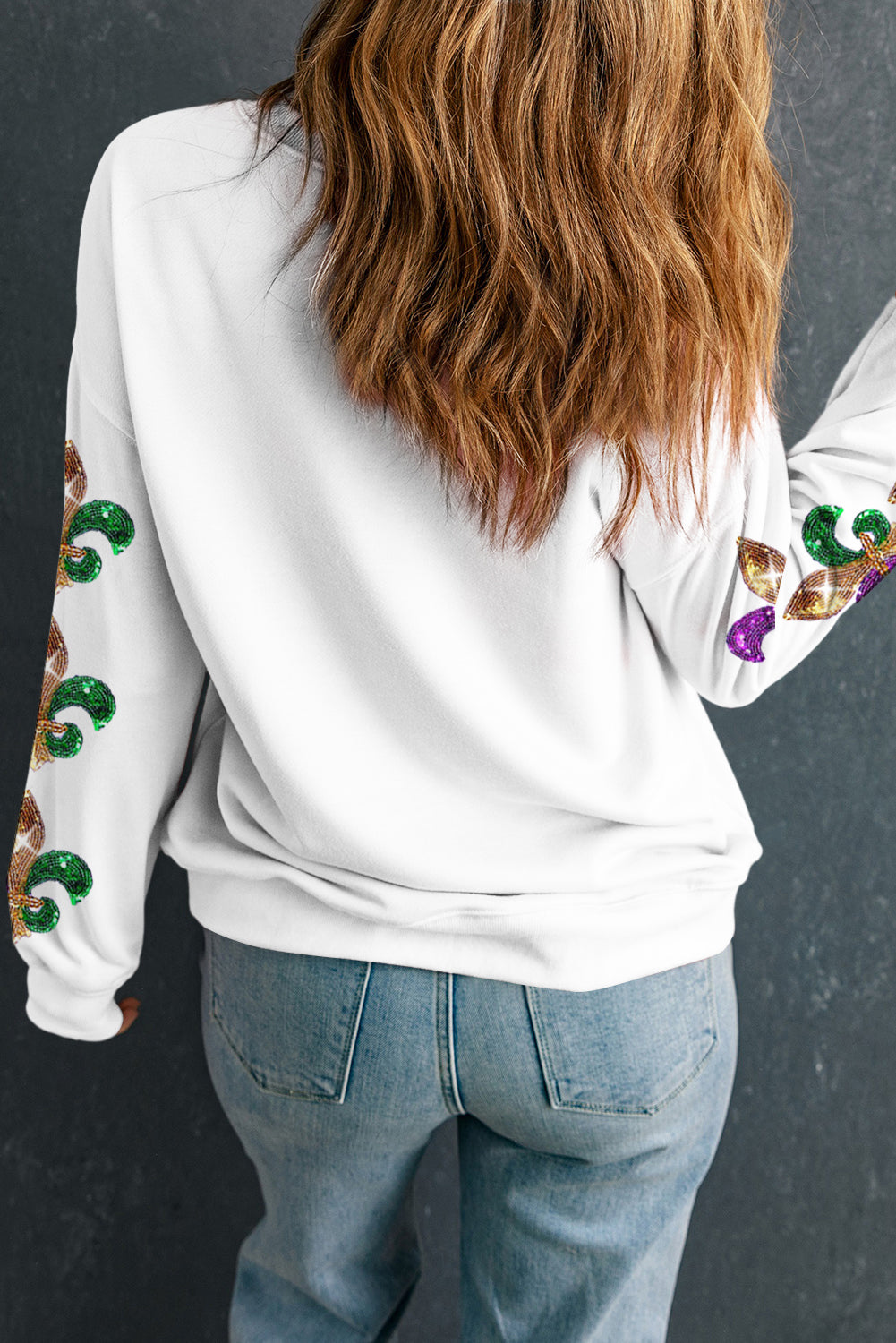 Mardi Gras Sequin Fleur de Lis Sleeve Sweatshirt