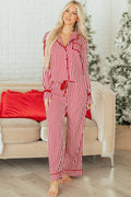 Velvet Bow Stripe Pajama Set
