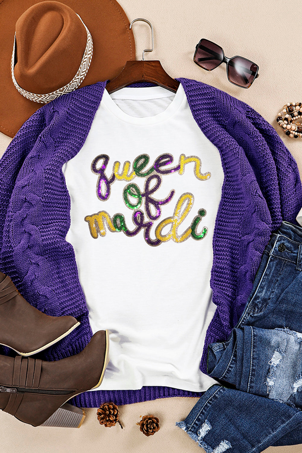 Queen of Mardi Gras Sequin Tee