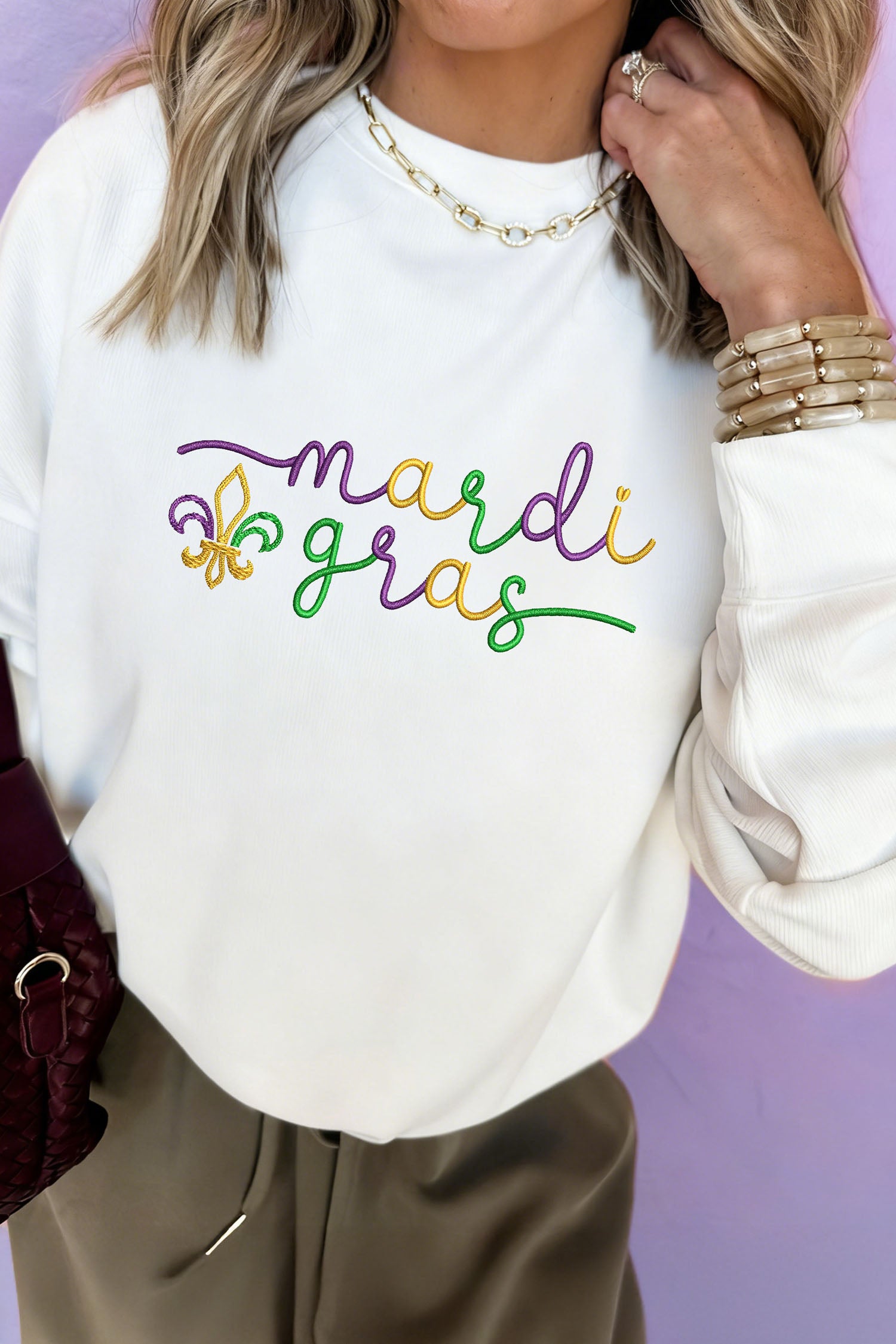 Mardi Gras Embroidered Fleur de Lis Sweatshirt