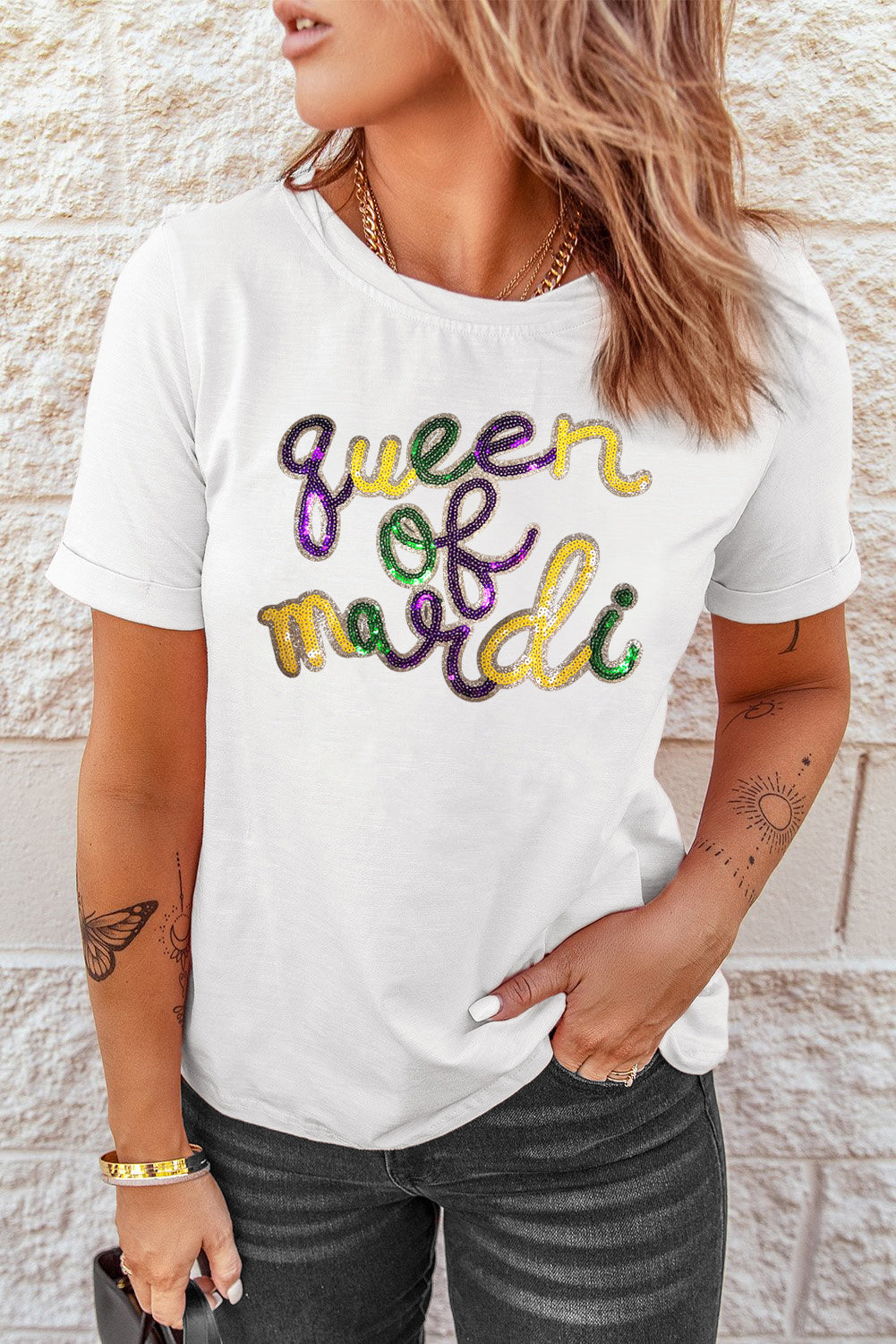 Queen of Mardi Gras Sequin Tee