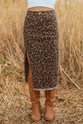Wild Side Leopard Denim Midi Skirt