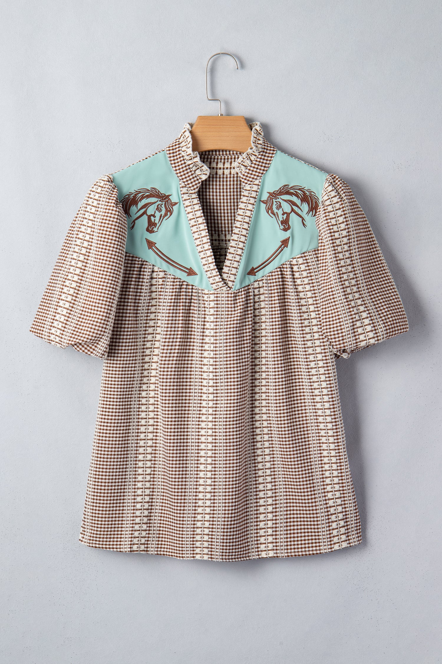 Prairie Pony Embroidered Gingham Blouse