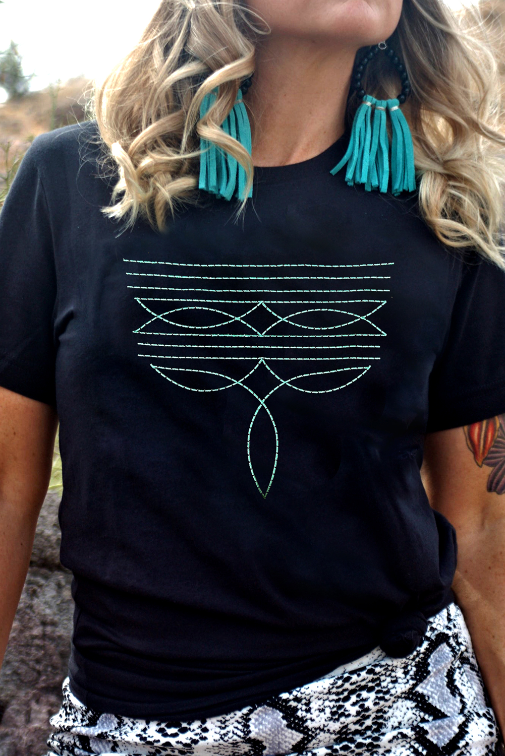 Western Geometric Embroidered Tee