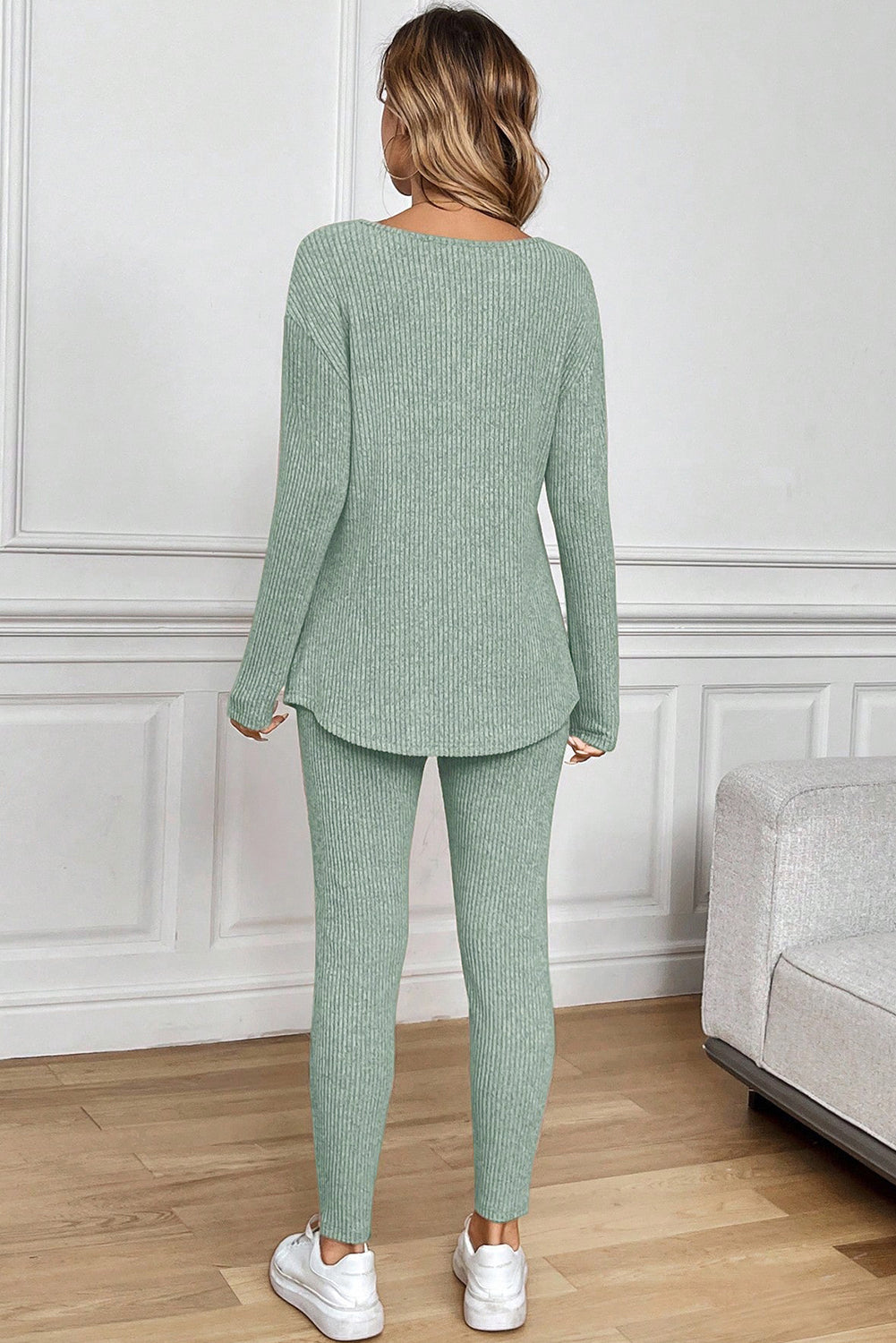 Cozy Ribbed Notch Neck Legging Set