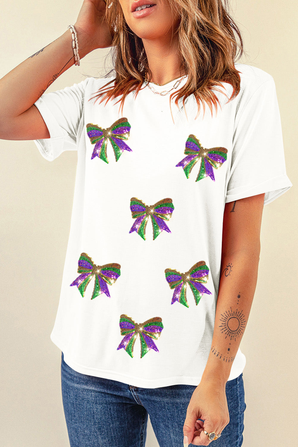 Mardi Gras Sequin Bow Tee