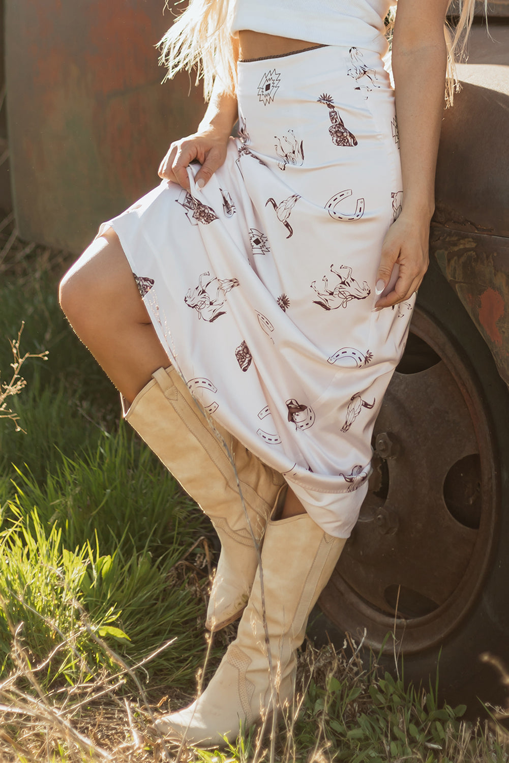 Western Rodeo Satin Maxi Skirt