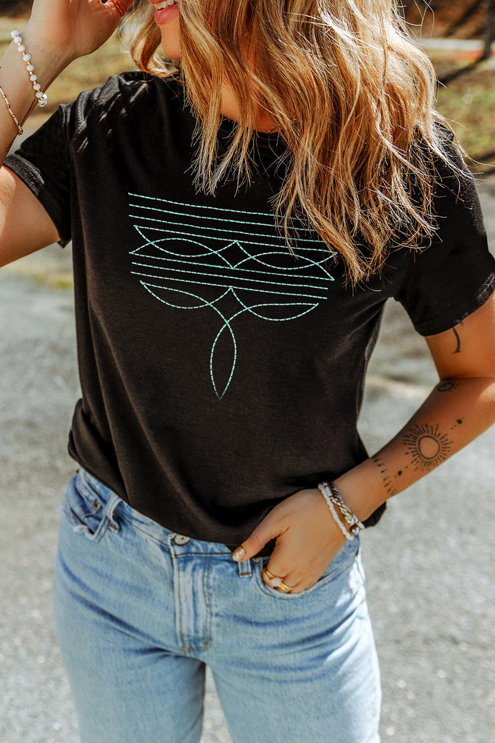 Western Geometric Embroidered Tee