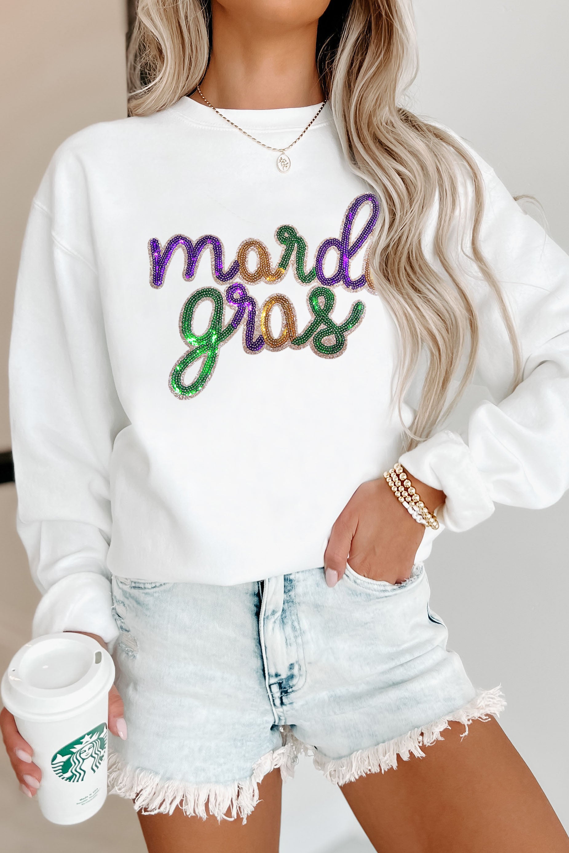 Mardi Gras Sequin Crewneck Sweatshirt