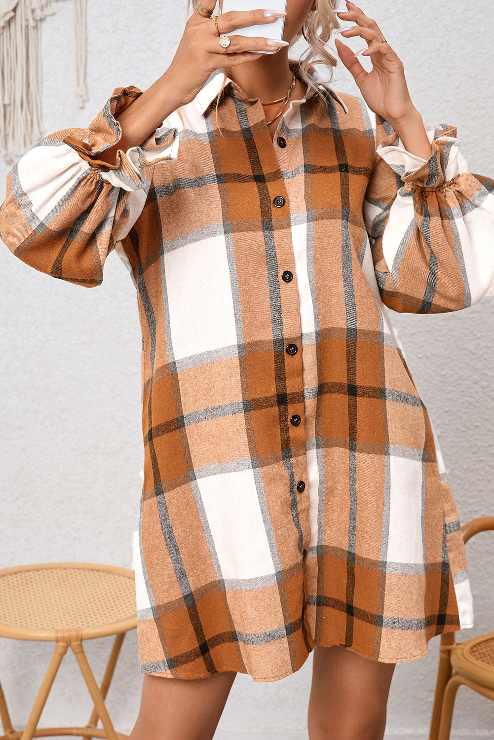 Southern Belle Plaid Ruffle Shirt Dress