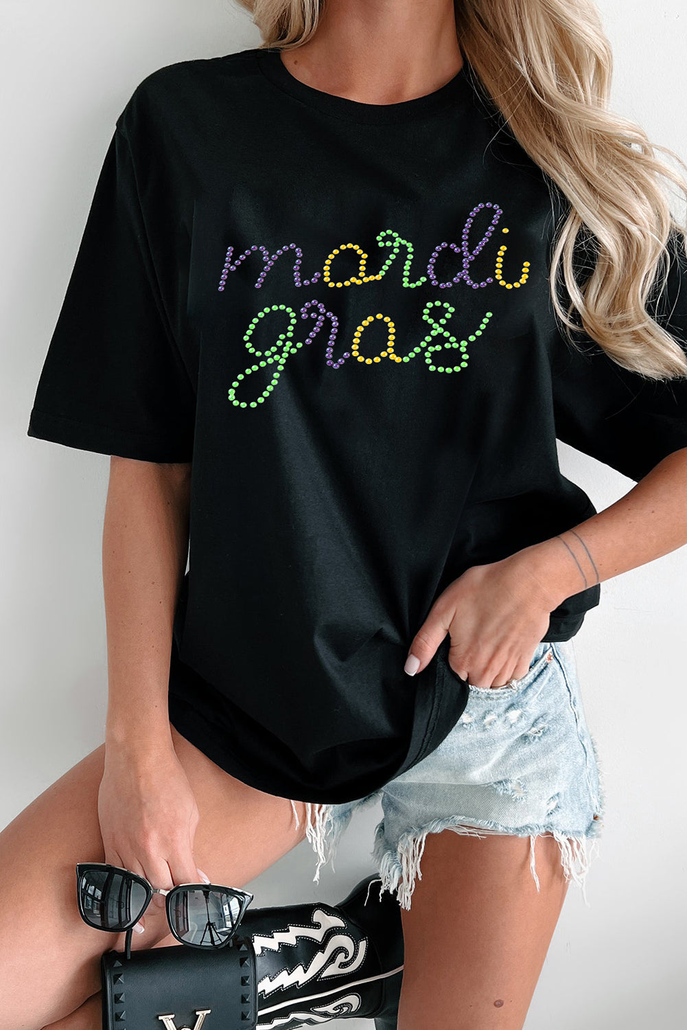 Mardi Gras Rhinestone Letter Tee