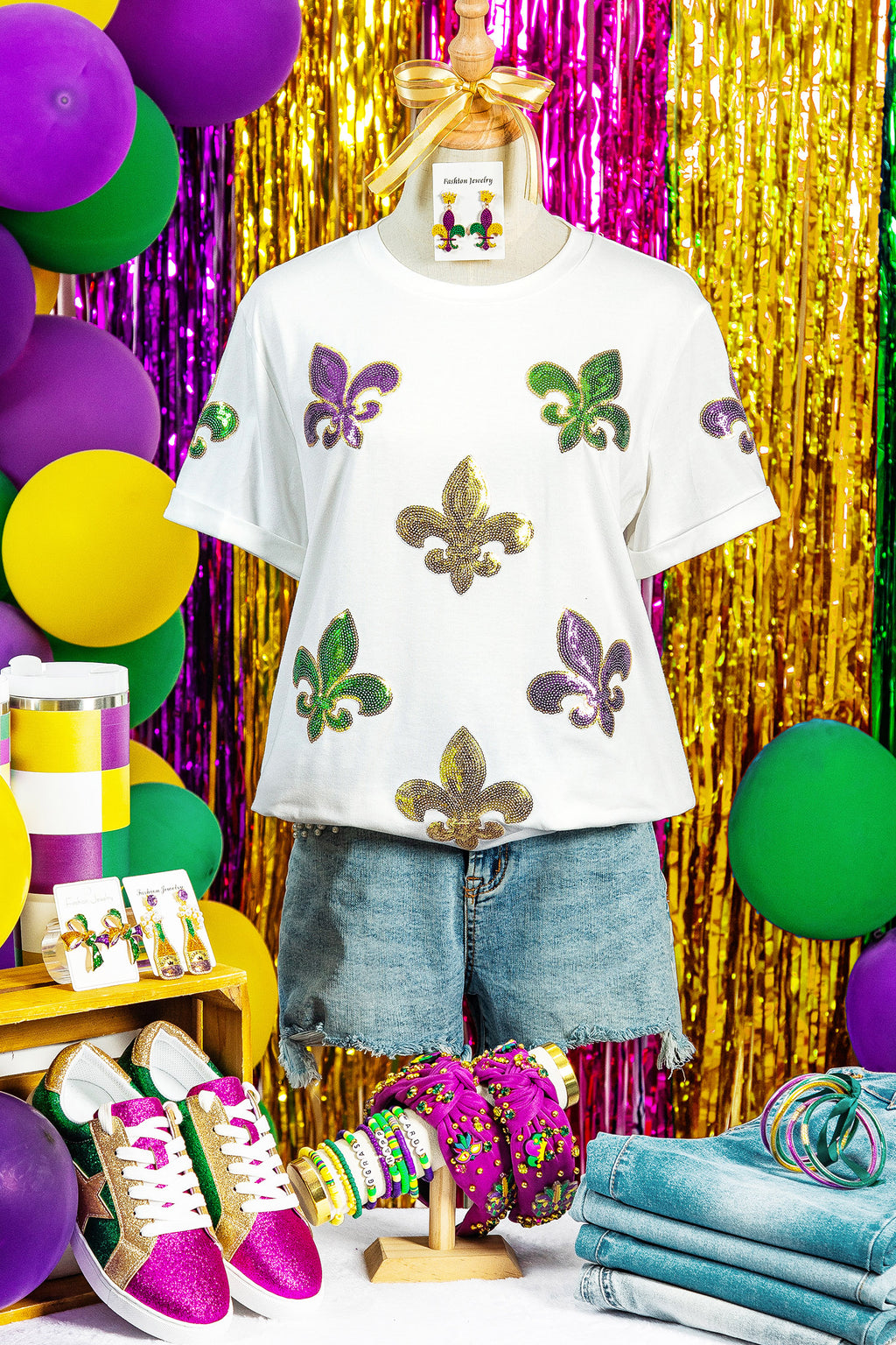 Mardi Gras Sequin Fleur de Lis Tee