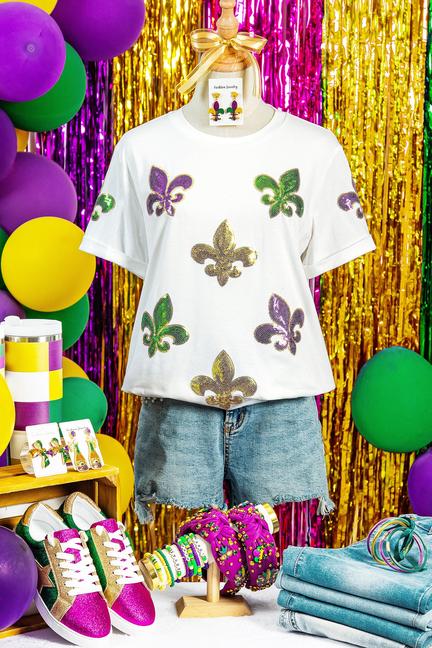 Mardi Gras Sequin Fleur de Lis Tee