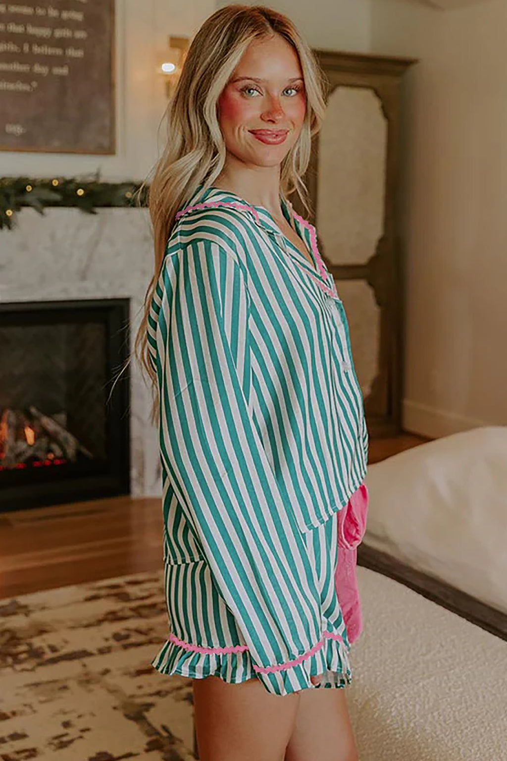 Green Stripe Ricrac Pajama Set