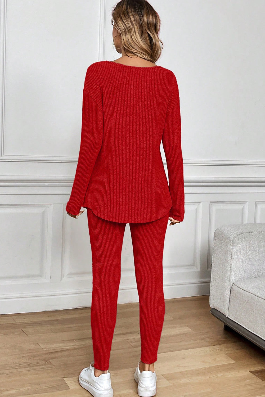 Cozy Ribbed Notch Neck Legging Set
