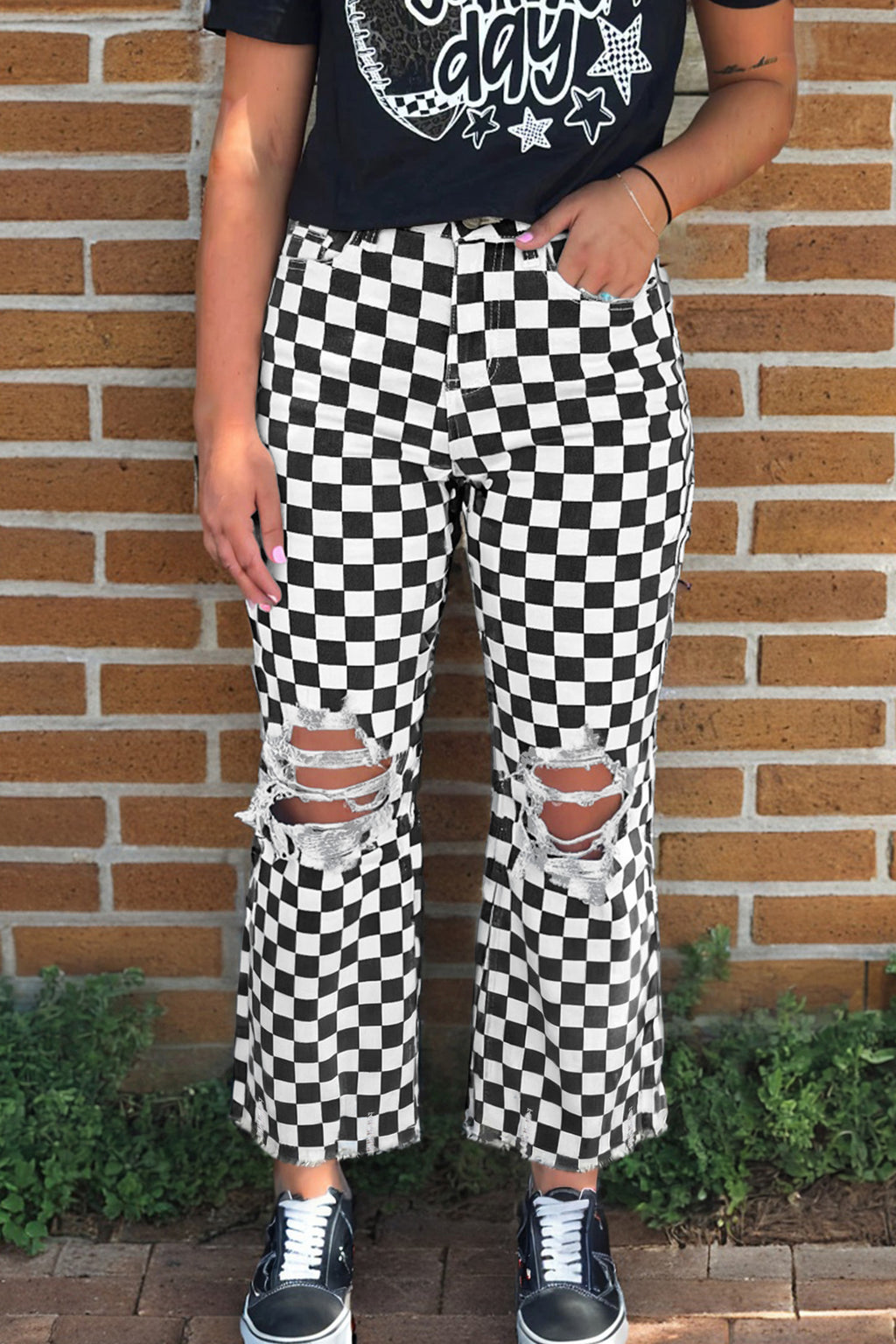 Rebel Checkerboard Distressed Jeans