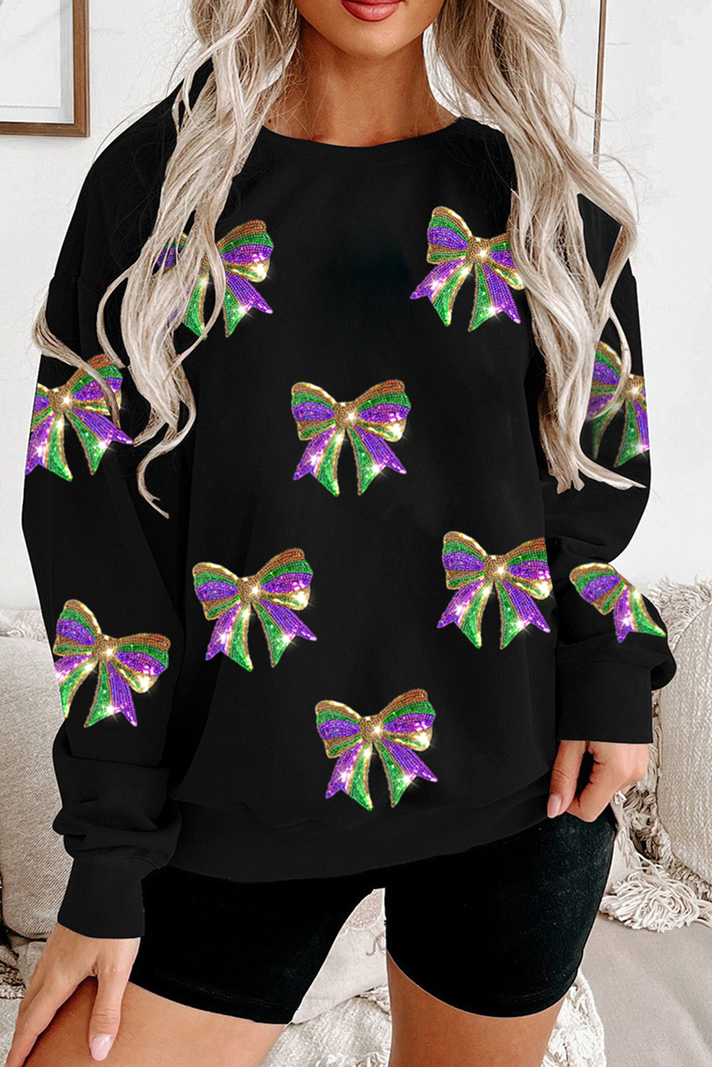 Mardi Gras Sequin Bow Sweatshirt