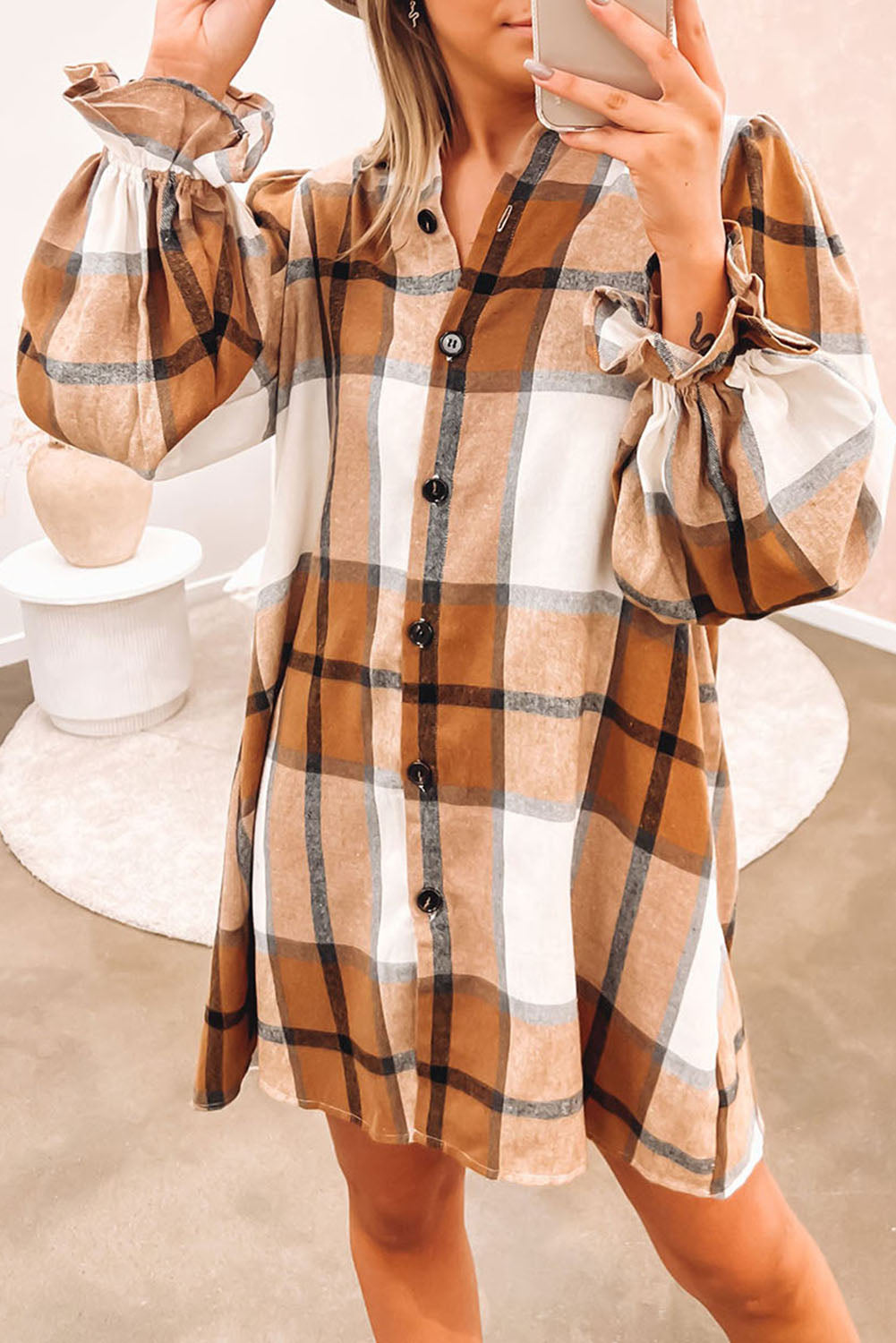 Southern Belle Plaid Ruffle Shirt Dress