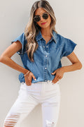 Dusk Blue Ruffle Denim Shirt