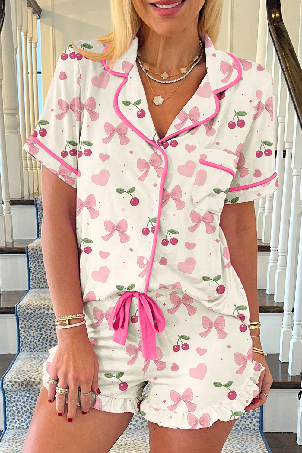 Sweet Bow Fruit Print Pajama Set