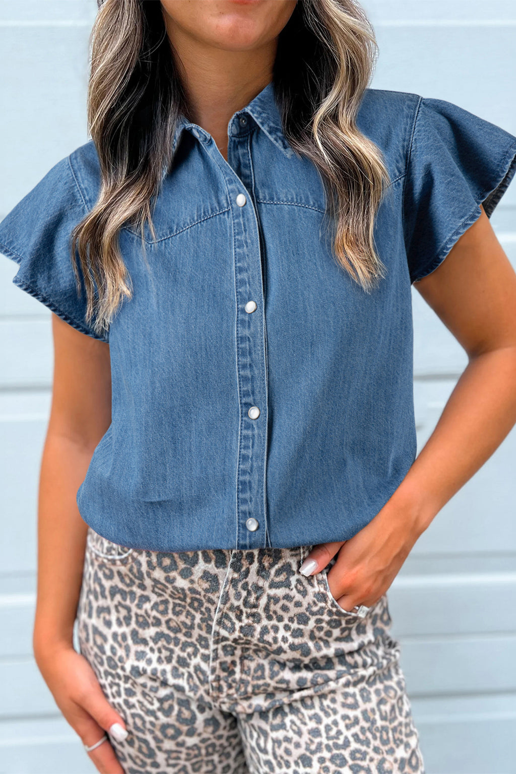 Dusk Blue Ruffle Denim Shirt