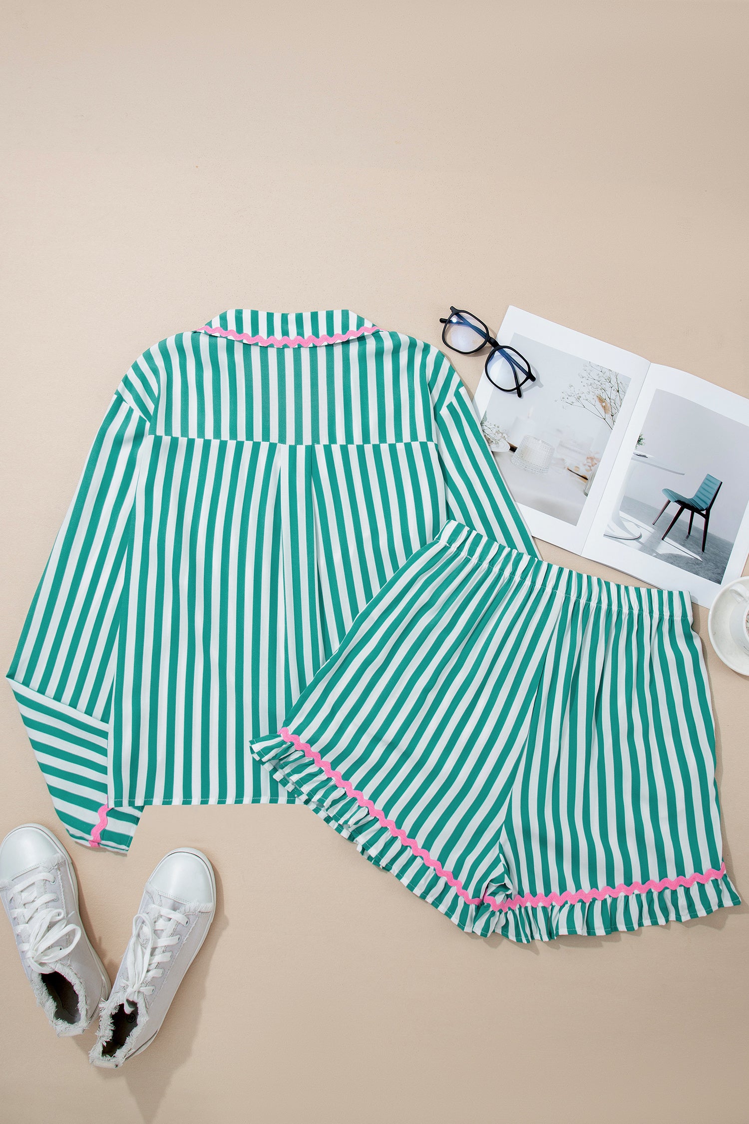 Green Stripe Ricrac Pajama Set