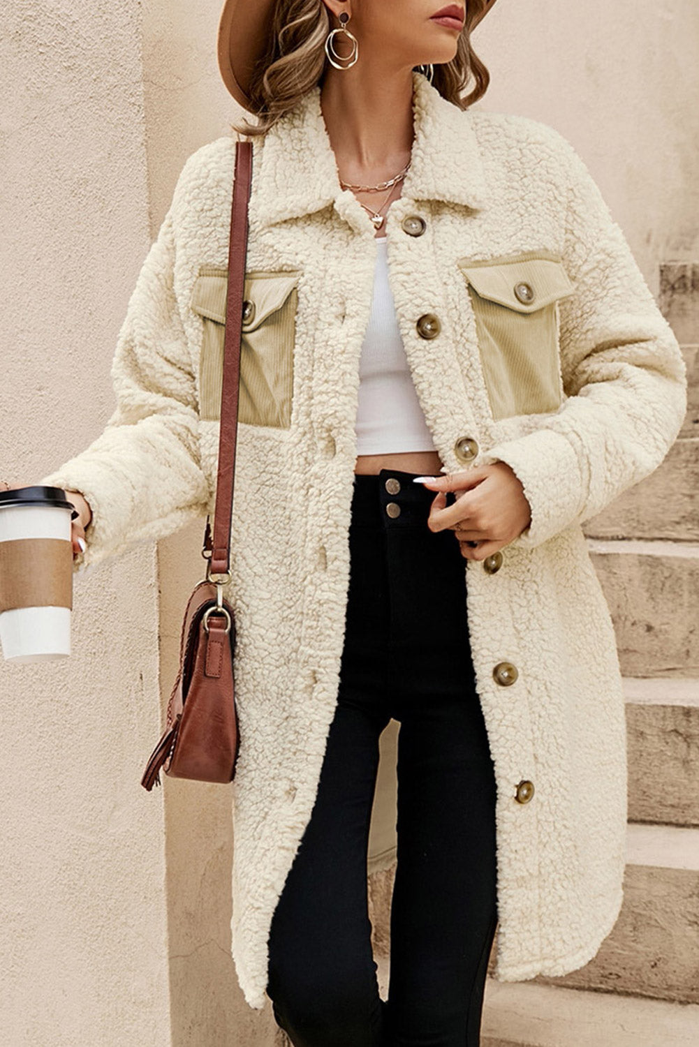Cozy Contrast Pocket Teddy Coat