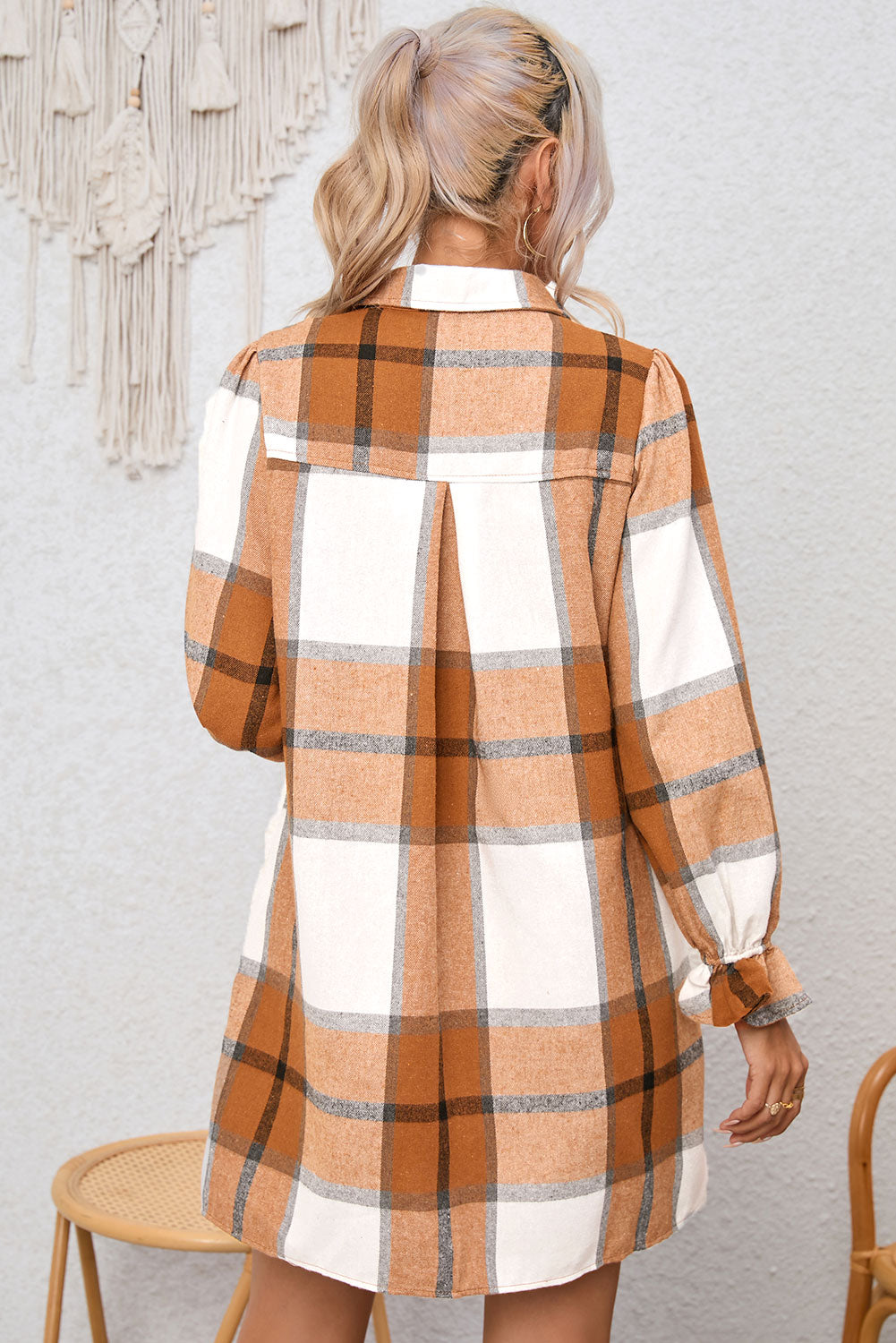 Southern Belle Plaid Ruffle Shirt Dress