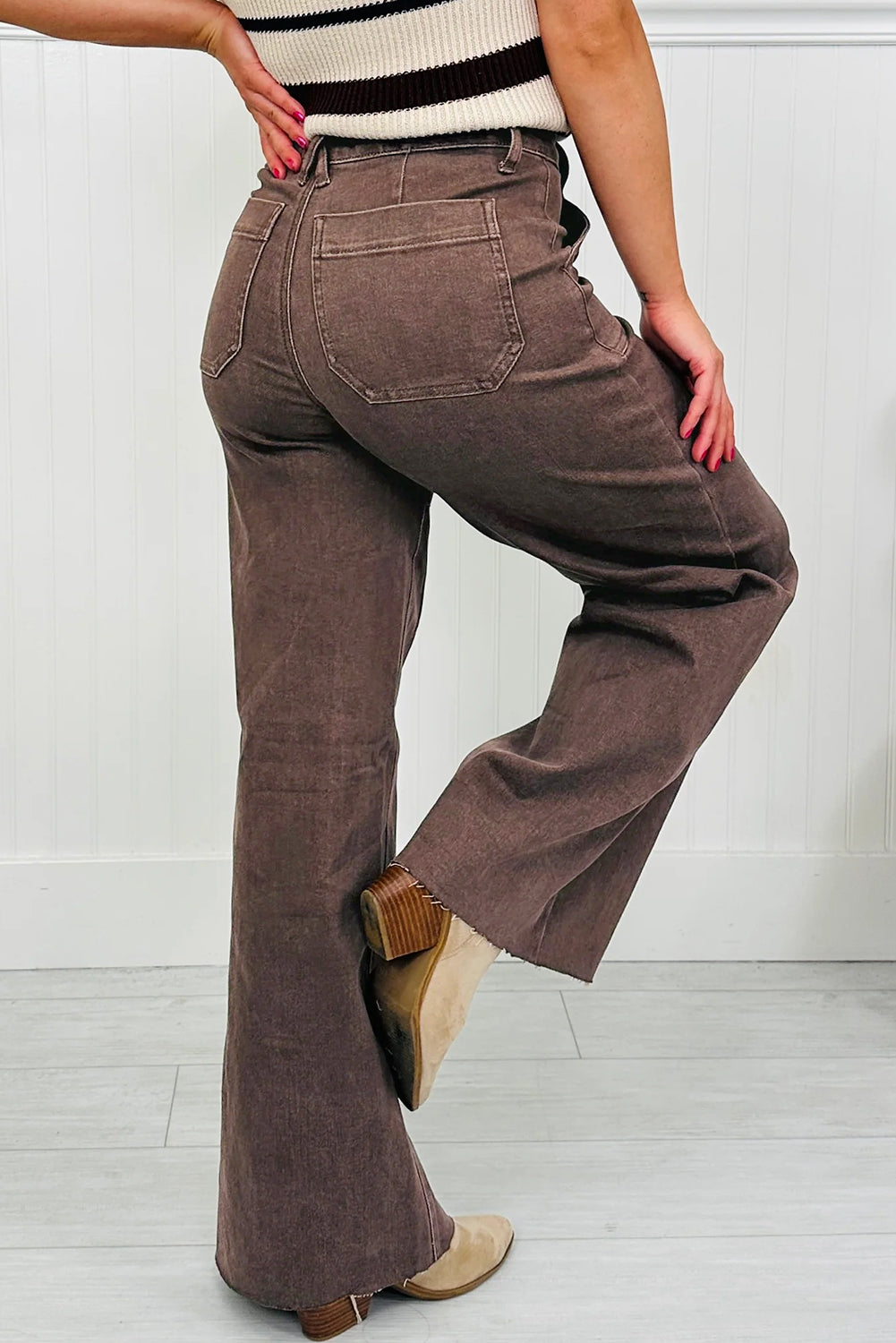 Retro Brown Washed Wide Leg Jeans