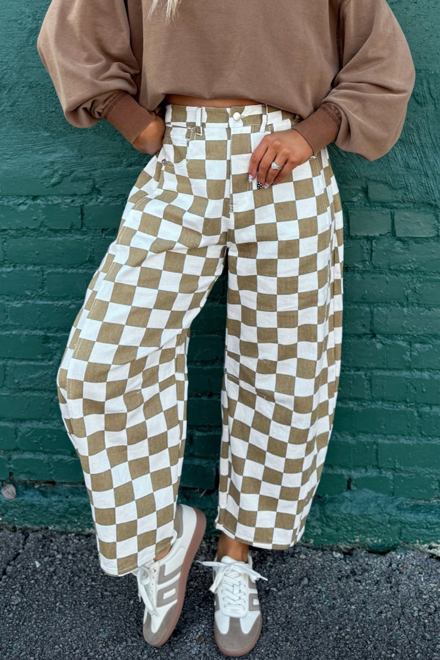 Rebel Checkered Barrel Jeans