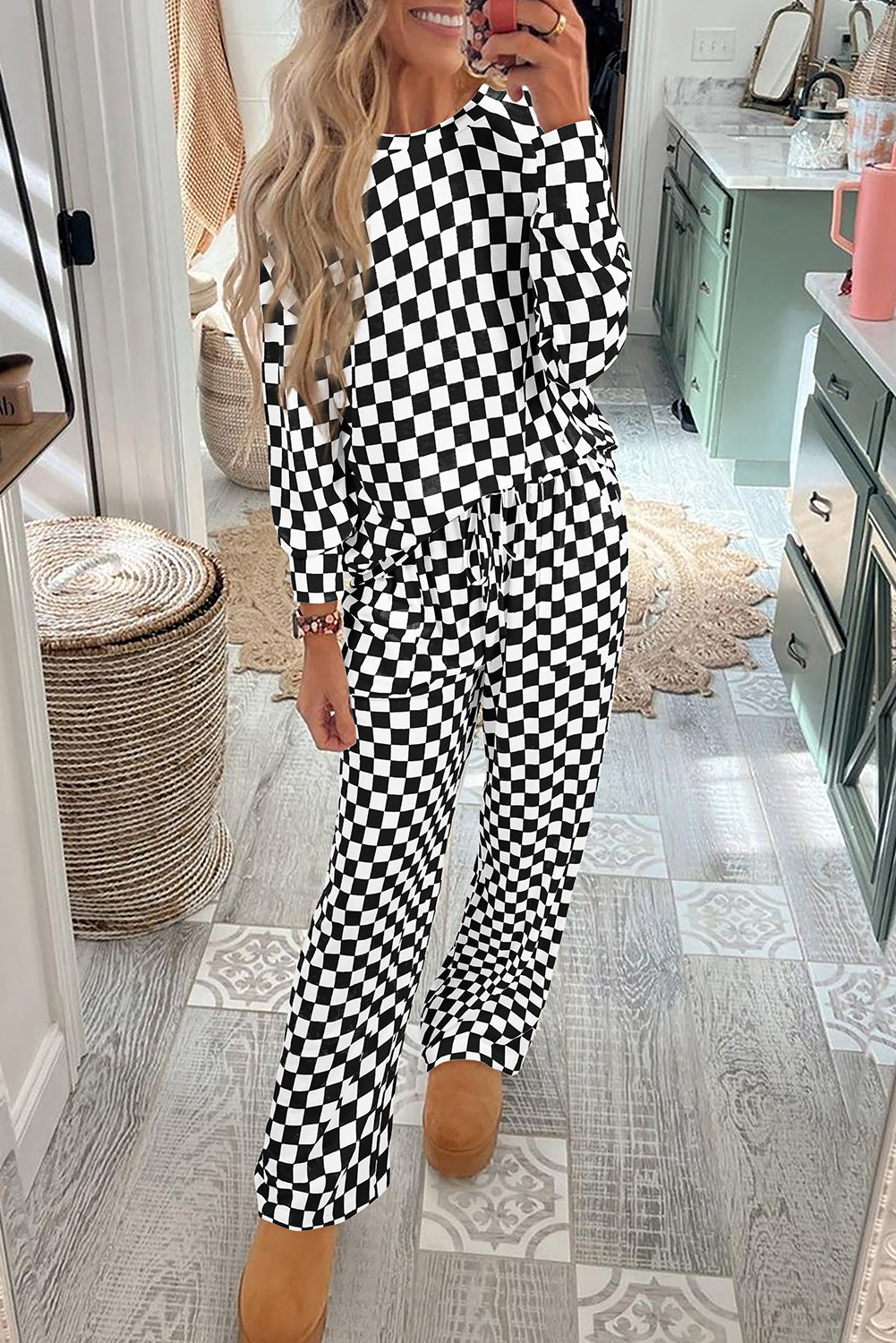 Cozy Checkered Pant Lounge Set