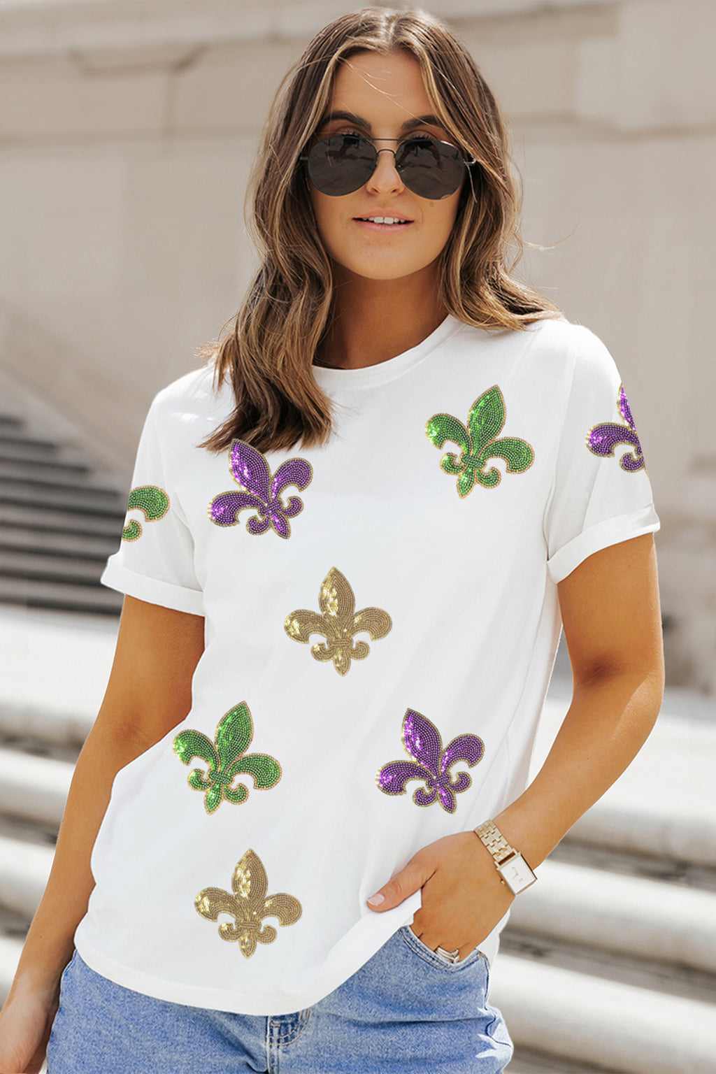 Mardi Gras Sequin Fleur de Lis Tee