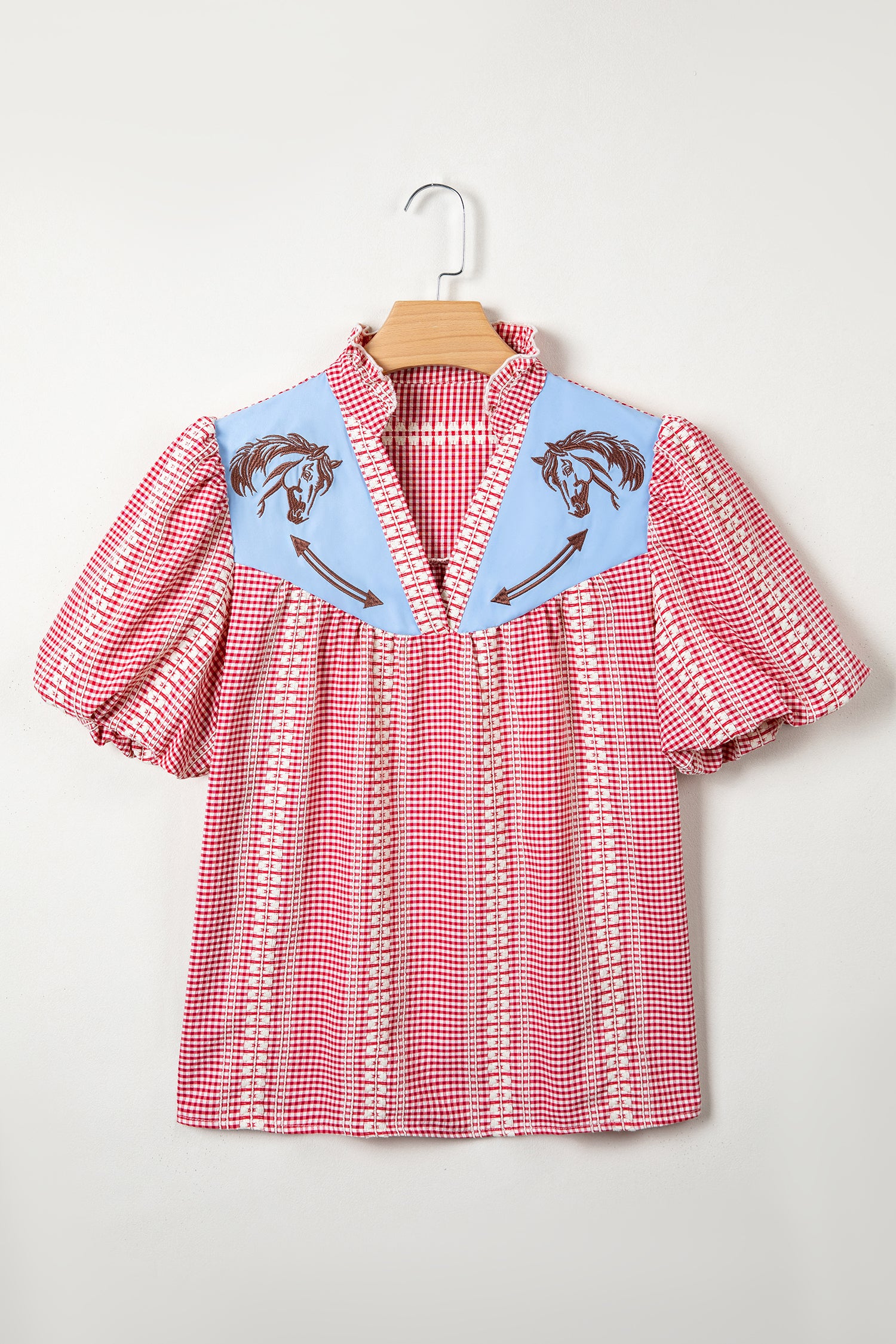 Prairie Pony Embroidered Gingham Blouse
