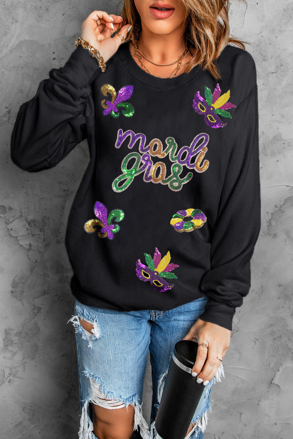 Mardi Gras Sequin Fleur de Lis Sweatshirt