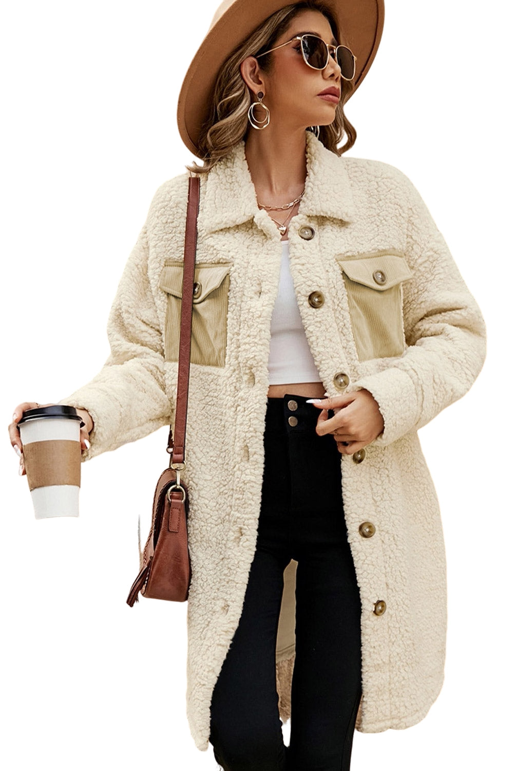 Cozy Contrast Pocket Teddy Coat