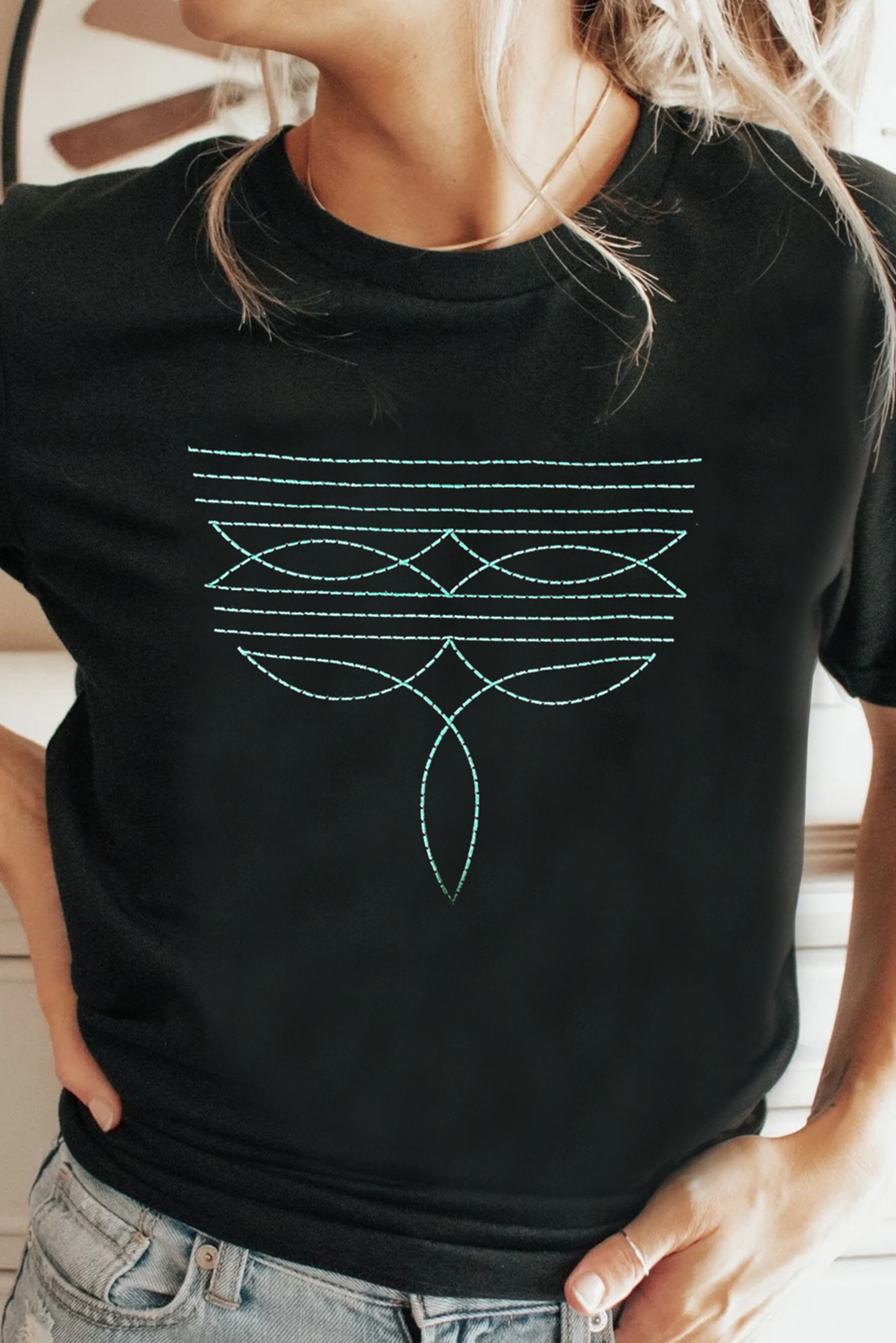 Western Geometric Embroidered Tee